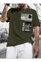 Men's Khaki Green Ny Palm Printed Oversize Tshirt