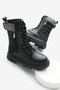 Girl's Black Leather Thermo Sole Stone Detailed Zippered and Lace-Up Velcro Boots