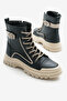 Women's Black Leather Thermo Sole Side Buckle Lace up and Zippered Boots - 3