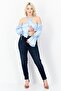 Women Halter Neck Cold Shoulder Solid Top, Light Blue - 4