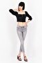 Women Square Neck Long Sleeves Crop Top, Black - 2