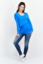 Women Round Neck Long Sleeve Plain Top, Blue - 4