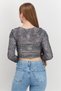 Women V-neck Long Sleeve Snake Print Crop Top, Grey - 2