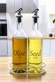 Luxe 2-Piece Cream Metal Stand Oil Pot Set Glass Oil Pot with Clear Label 750 ml Cys-10