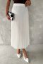 Women's White Standard Size Elastic Waist Chiffon Printed Pleated Skirt