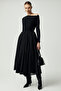 Modest Women's Zipper Detailed Lined Gathered Voile Relaxed Black Skirt - 3
