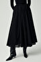 Modest Women's Zipper Detailed Lined Gathered Voile Relaxed Black Skirt - 2