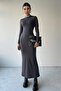 Women's Stretchy Sandy Fabric Long Sleeve Midi Smoked Basic Dress 323 - 6