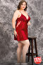 Nightgown Set with Lace Sleeves Red Satin Dressing Gown Nightgown 2 Pieces 16135 - 4