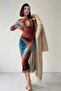 Women's Lined Tie-Dye Pattern Tulle Fabric Chest Cutout Midi Evening Dress 322 - 7