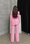 Women's Blazer Jacket and Trousers Set Pink Wide-Leg Button Detail - 8
