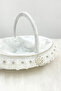 White Bridal Basket, Velvet Silver Shiny Stone Decorated Scalloped, Henna Engagement Wedding Wedding Promise Circumcision