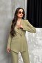 Women's Blazer Jacket and Trousers Set Light Khaki Pleated Straight-Leg - 3
