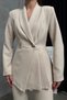 Women's Blazer Jacket and Trousers Set Beige Pleated Button Detail Straight-Leg - 7