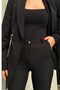 Women's Black Blazer Jacket Pants Suit Pleated Button Detail Straight Leg - 6