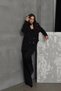 Women's Blazer Jacket and Trousers Set Black Wide-Leg Button Detail - 5