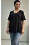 Black V-Neck Short Sleeve Combed Cotton Viscose T-Shirt