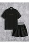 Men's Minimal Back to Nature T-Shirt Shorts - White Black Shorts T-Shirt Bottom Top Set Crew Neck - 2