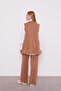 Beige Glitter Striped Shirt Three-Piece Cashmere Set - 7