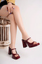 Women's Square Toe Platform Open Back Casual Burgundy Lackled Shoes - 2