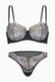 Tulle Detail, Glittery Sequin-Embellished Balconette Bra and Panty Set - Cup-Free - Fashion - 2587 - Black