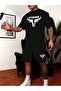 Black Bull Print T-Shirt and Shorts - Crew Neck Set - 2