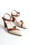 Cream-Brown Ankle Strap Classic Heeled Women's Shoes