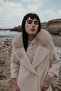Detachable Fur Embellishment and Pearl Detailed Plush Coat Beige 3959-Tk - 2