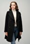 Double-Breasted Waist-Tied Coat Black 3058