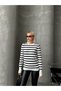 Crew Neck Black Striped Knitwear Sweater Ekru 8236 - 5