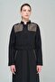 Judge Collar Epaulet and Mesh Detailed Lined Long Trench Coat BLACK 4294 - 3