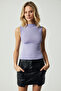 Monday Women's Stretchy Jersey Fabric Body Wrap Lightweight Stand Collar Lilac Blouse