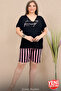 Lady Plus Size Striped Short-Sleeved V-Neck Printed Shorts Pajama Suit 10427 - 3