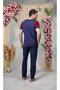 Men's Navy Blue Red Printed Crew Neck T-Shirt Pajamas Set 25Y4560 - 2