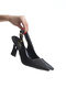 Black Leather Pointed Gold Buckle Heeled Shoes - 4