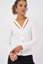 Women's White Lapel Detailed V-Neck Buttoned Front Seasonal Knitted Cardigan - 3