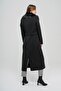 Detachable Fur Tied Waist Long Coat Black 3804 - 7