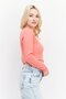Women Asymmetrical Neck One-Shoulder Sleeve Ribbed Top, Coral - 3