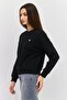 Women Crew Neck Embroidered Long Sleeves Sweatshirt, Black - 2
