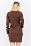 Women Ribbed Mini Dress, Dark Brown - 3