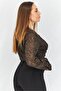 Women V-Neck Long Sleeves Polka Dots Crop Top, Black - 3