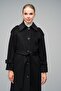 Oversize Long Coat with Shirt Collar and Epaulet Detail Black 3064 - 2