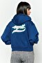 Women Hooded Embroidered Logo Long Sleeves Sweatshirt, Dark Blue - 4
