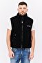 Men Embroidered Logo Faux Fur Vest Jackets, Black