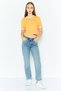 Women Crew Neck Short Sleeve Brand Logo Crop T-Shirt, Light Orange - 2