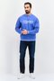 Men Band Collar Long Sleeve Brand Logo Sweatshirts, Blue - 3