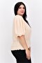 Women Plus Size Puffed Sleeves Plain Blouse, Peach - 3