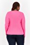 Women Plus Size V Neck Long Sleeve Textured Blouse, Pink - 3