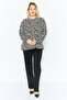 Women Tie Neck Long Sleeves All Over Print Tops, Black - 2