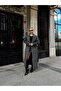 Low Sleeve Epaulet Detailed Double Breasted Oversize Coat Dark Gray 3062 - 4